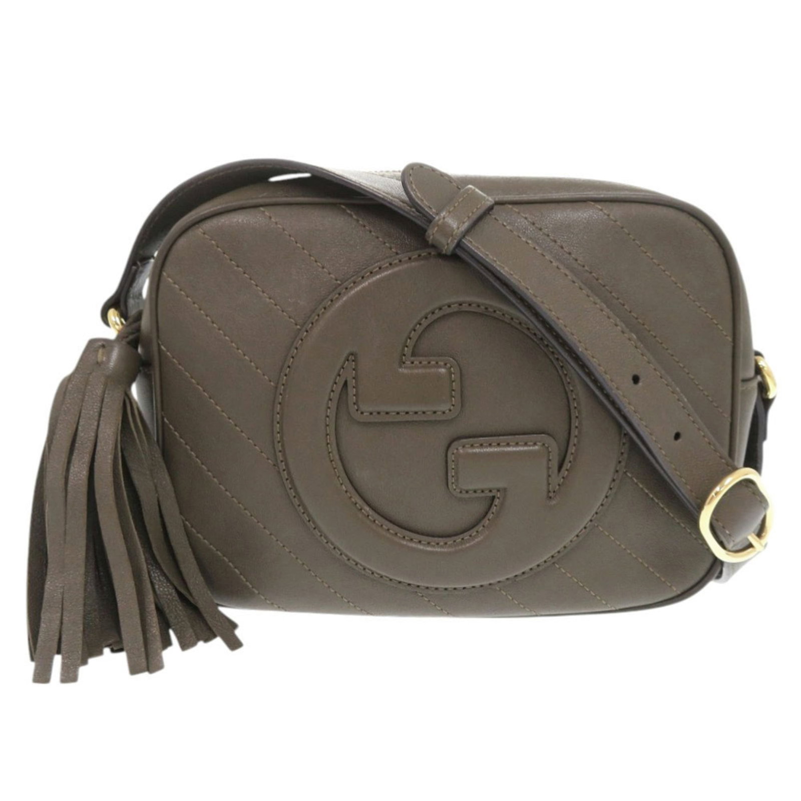 Shoulder Bag Leather by Gucci: Shoulder Bag Leather by Gucci Brown leather shoulder bag from Gucci, featuring gold hardware and adjustable strap. This used bag has some scratches and dirt but remains in very good condition, with a 