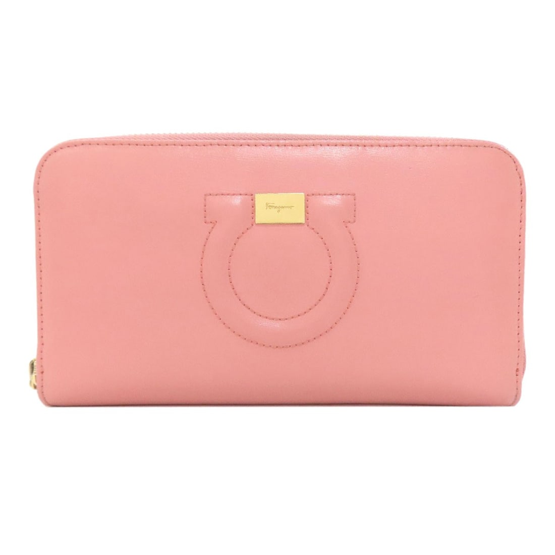 Salvatore Ferragamo Gancini Long Wallet (With Coin Pocket) Leather: Salvatore Ferragamo Gancini Long Wallet (With Coin Pocket) Leather Pink leather Salvatore Ferragamo Gancini long wallet with coin pocket. This stylish accessory features a signature and pink exterior