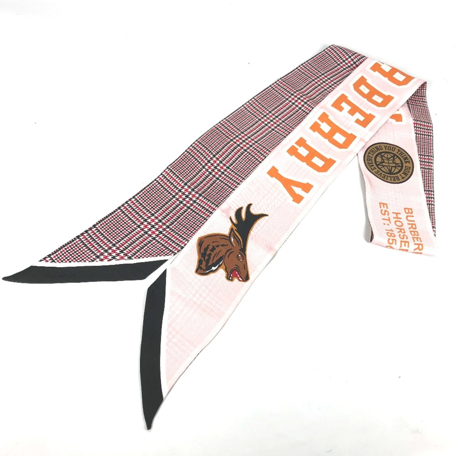 Burberry cloth scarf: Burberry cloth scarf Pink Burberry cloth scarf with a soft, feminine hue. Made from high-quality cloth, this scarf measures 3.1 x 7 inches when folded and 8cm x 180cm when unfolded, making it a