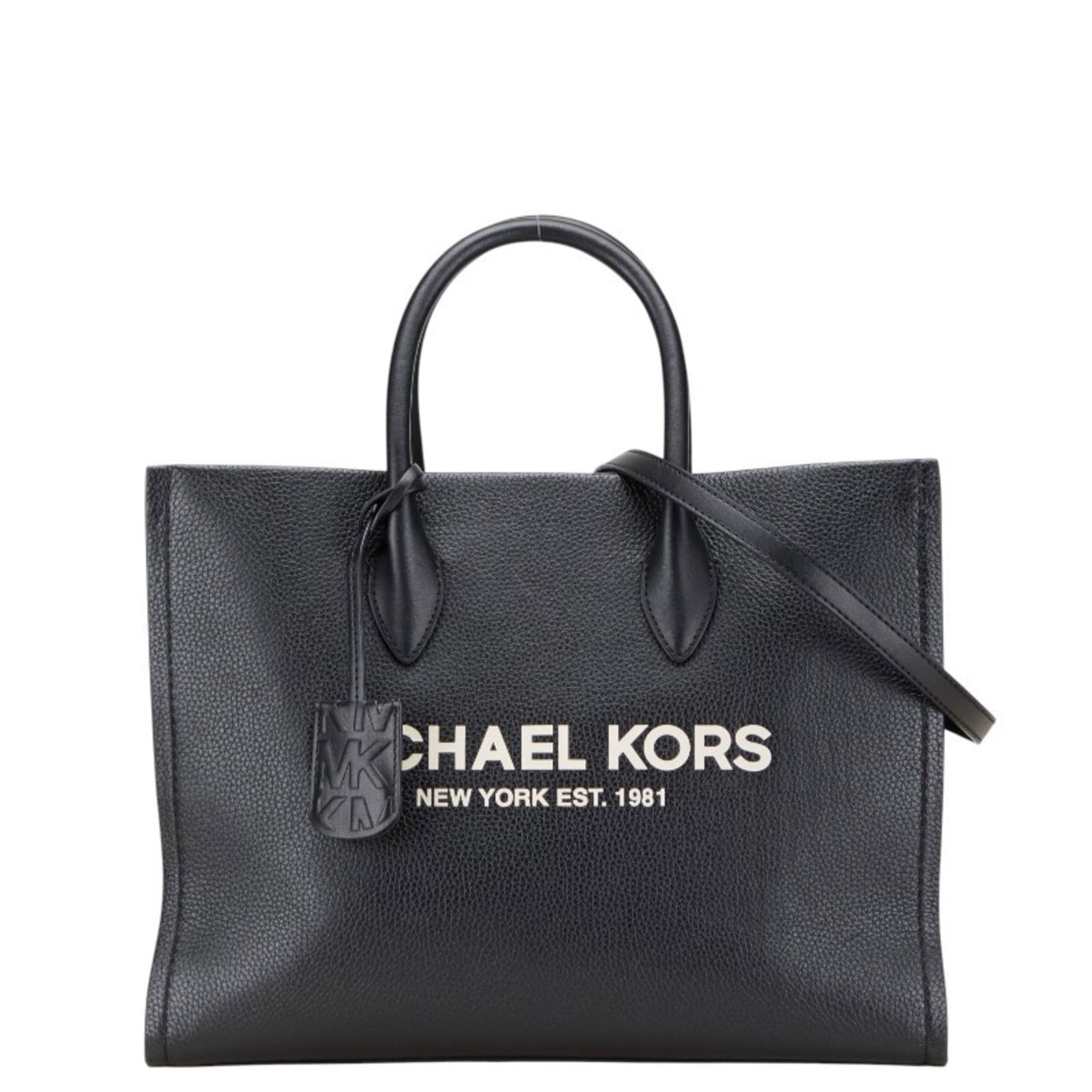 Kors Michael Leather Tote Bag Shoulder Bag: Kors Michael Leather Tote Bag Shoulder Bag Black leather shoulder bag with open closure, featuring a spacious interior and adjustable straps. Measuring 26cm x 35cm x 11cm, it has a handle drop of