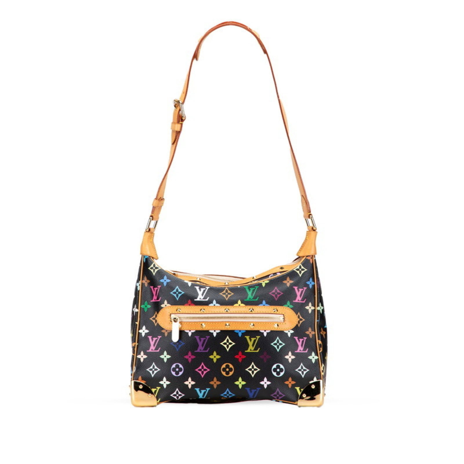 Vuitton Pvc Leather Shoulder Bag Louis: Vuitton Pvc Leather Shoulder Bag Louis Used Louis Vuitton Pvc Leather Shoulder Bag in Black, featuring a classic design with a zipper closure and adjustable strap drop. The bag shows signs of usage,