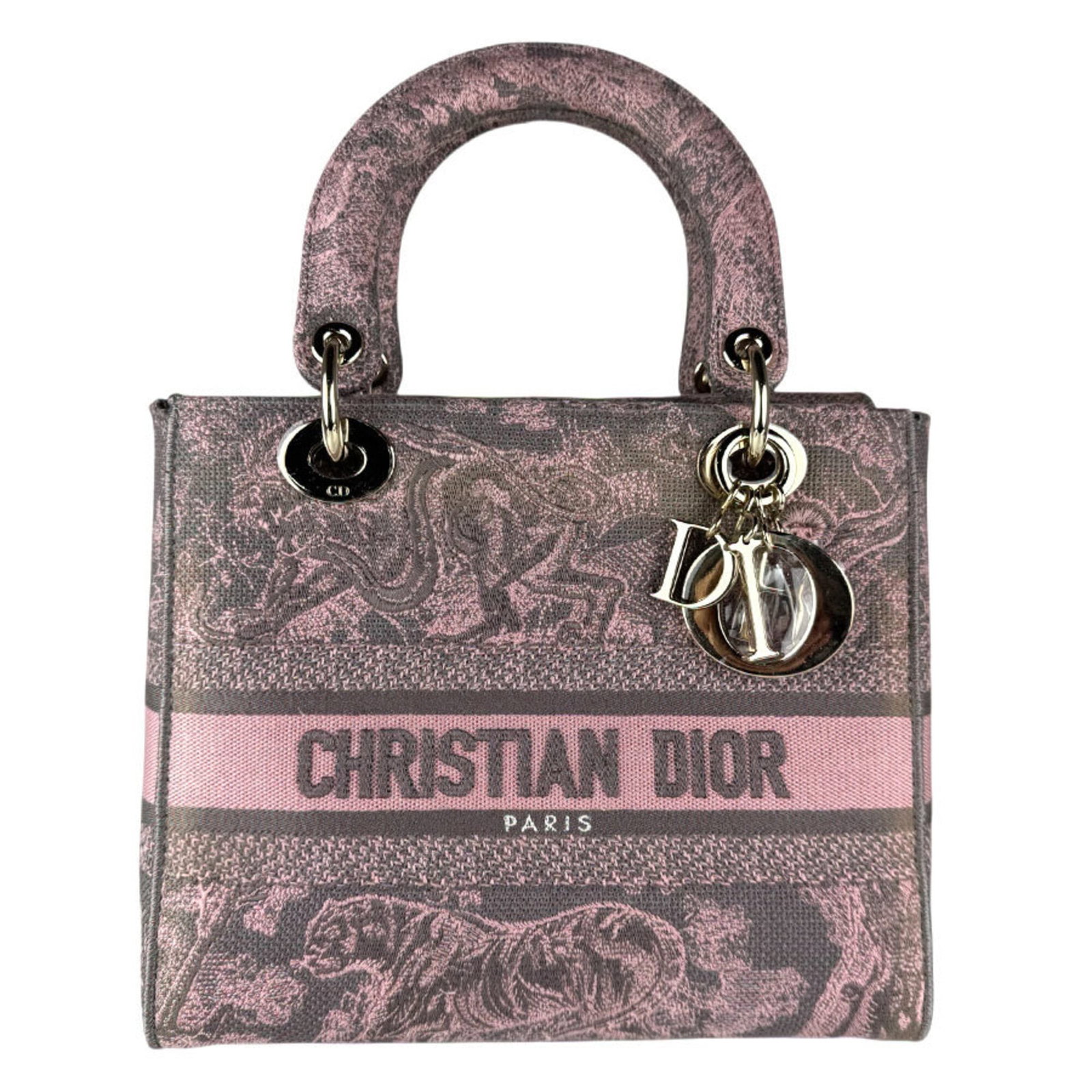 Handbag Canvas Shoulder Christian Dior: Handbag Canvas Shoulder Christian Dior Gray and pink canvas shoulder bag from Christian Dior, featuring a classic design with a subtle canvas texture. The bag measures 21cm x 24cm x 10cm and shows sig
