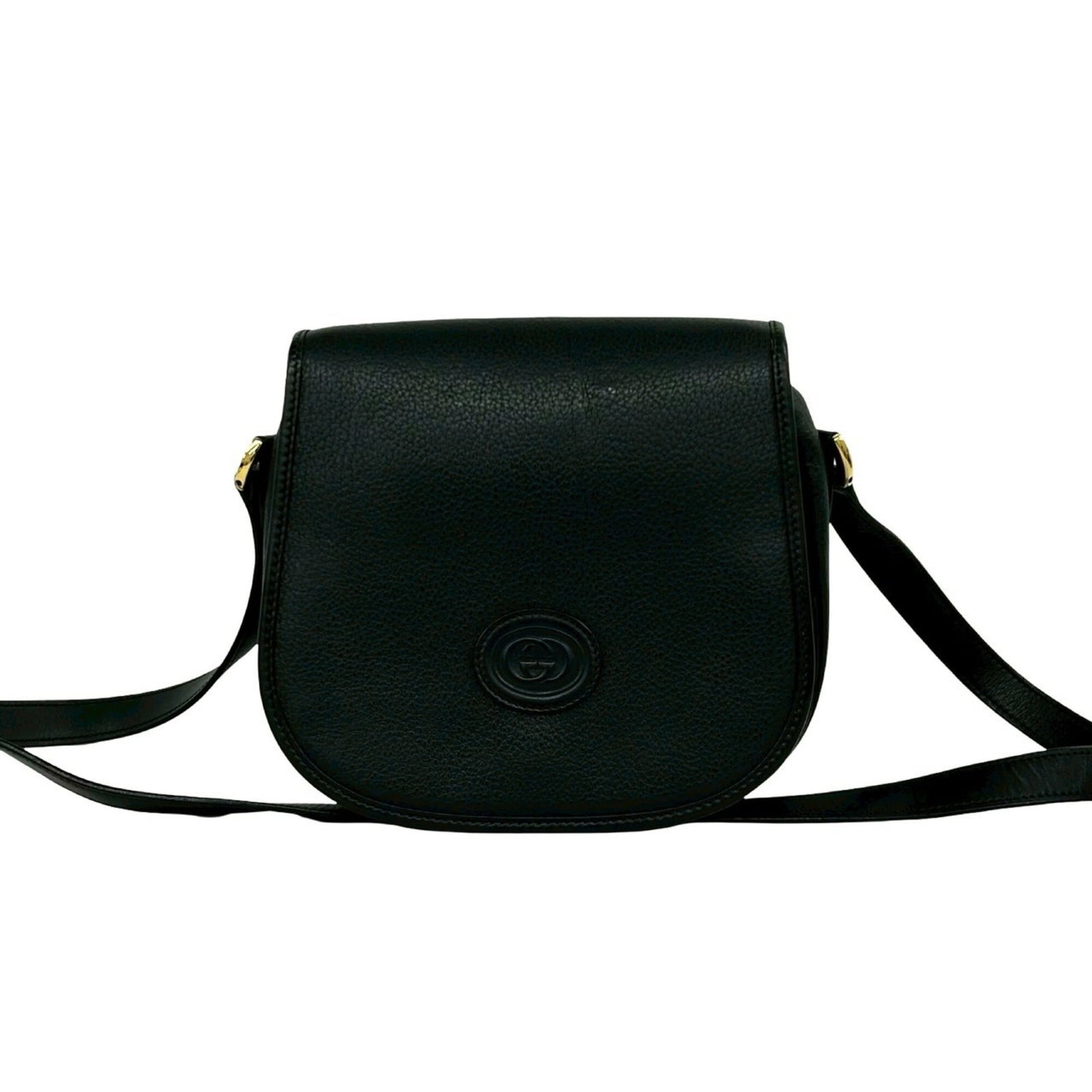 Gucci bag pochette leather shoulder: Gucci bag pochette leather shoulder This Gucci pochette leather shoulder bag features a classic design with a black leather exterior, measuring 17cm x 19cm x 9cm. The bag shows signs of usage, includi