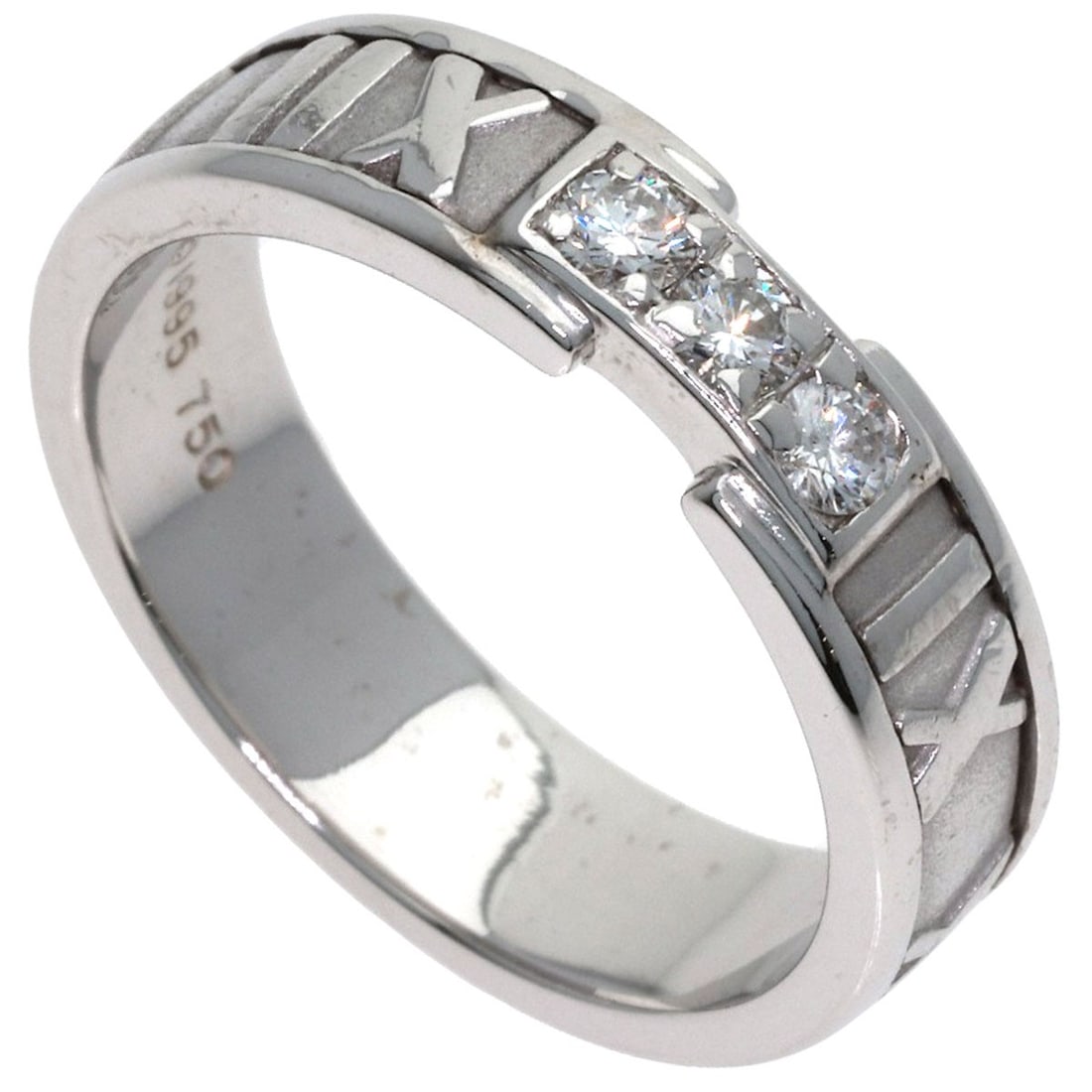 Tiffany Co Atlas Diamond Ring K18 White Gold: Tiffany Co Atlas Diamond Ring K18 White Gold K18 White Gold Diamond Ring from Tiffany & Co. stands out with its striking silver metal exterior and K18 purity, showcasing exceptional craftsmanship. Thi