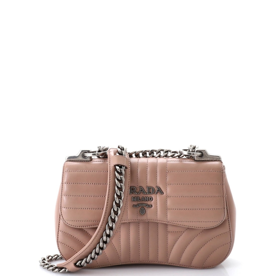Curved flap chain shoulder bag quilted leather small (1 of 7)