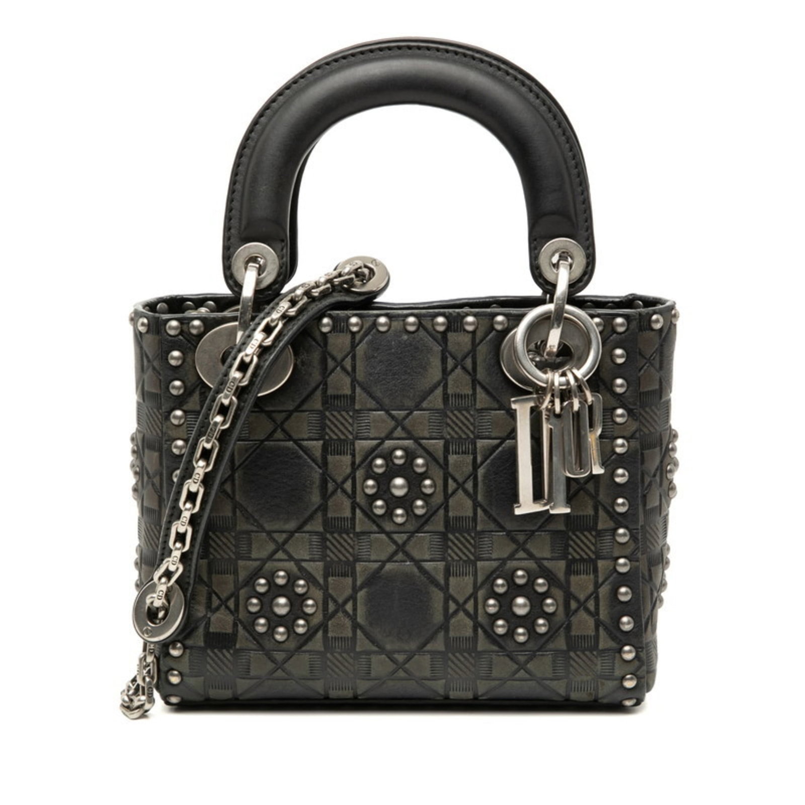 Christian Dior Handbag Shoulder Bag Leather: Christian Dior Handbag Shoulder Bag Leather Black leather shoulder bag from Christian Dior, measuring 14cm x 17cm x 7.5cm, with traces of usage and minor scratches/dirt visible. This pre-owned handbag