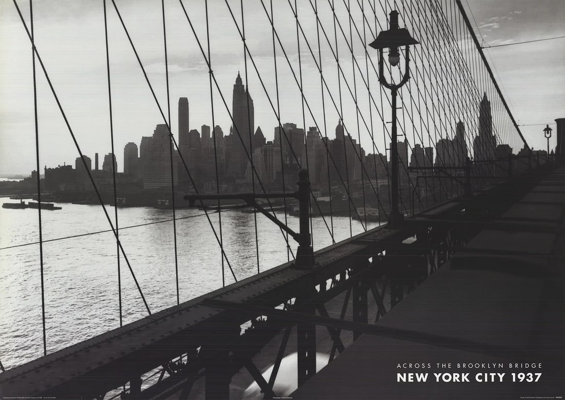 ARTIST UNKNOWN Across the Brooklyn Bridge 1937 24" x 33.5" Offset Lithograph 20 (1 of 4)