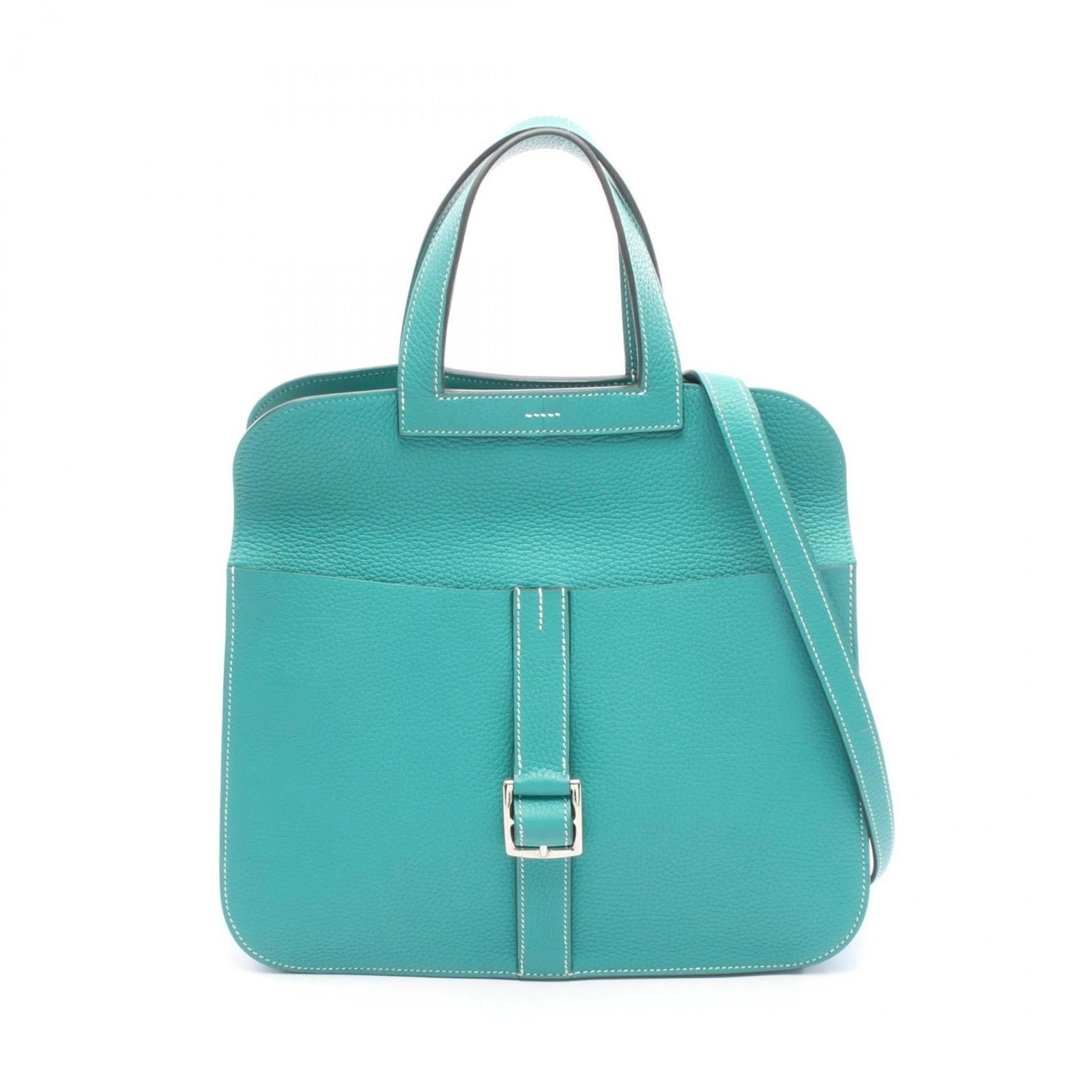 Clemence Leather Hermes Taurillon Handbag: Clemence Leather Hermes Taurillon Handbag Clemence Leather Handbag in Green - A Pre-Owned Hermes Taurillon with Distinctive Tones. This Clemence Leather handbag features a striking green hue and the i