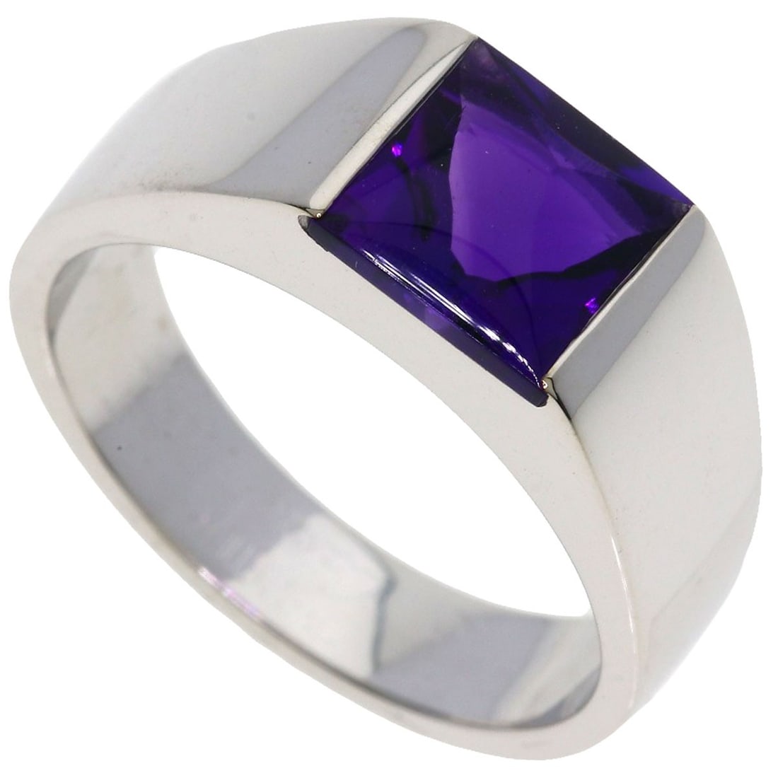 Cartier Tank Ring #58 Ring K18 White Gold: Cartier Tank Ring #58 Ring K18 White Gold Cartier Tank Ring #58 features K18 white gold and an amethyst main stone, showcasing the luxury brand's signature style. This elegant ring boasts a silver