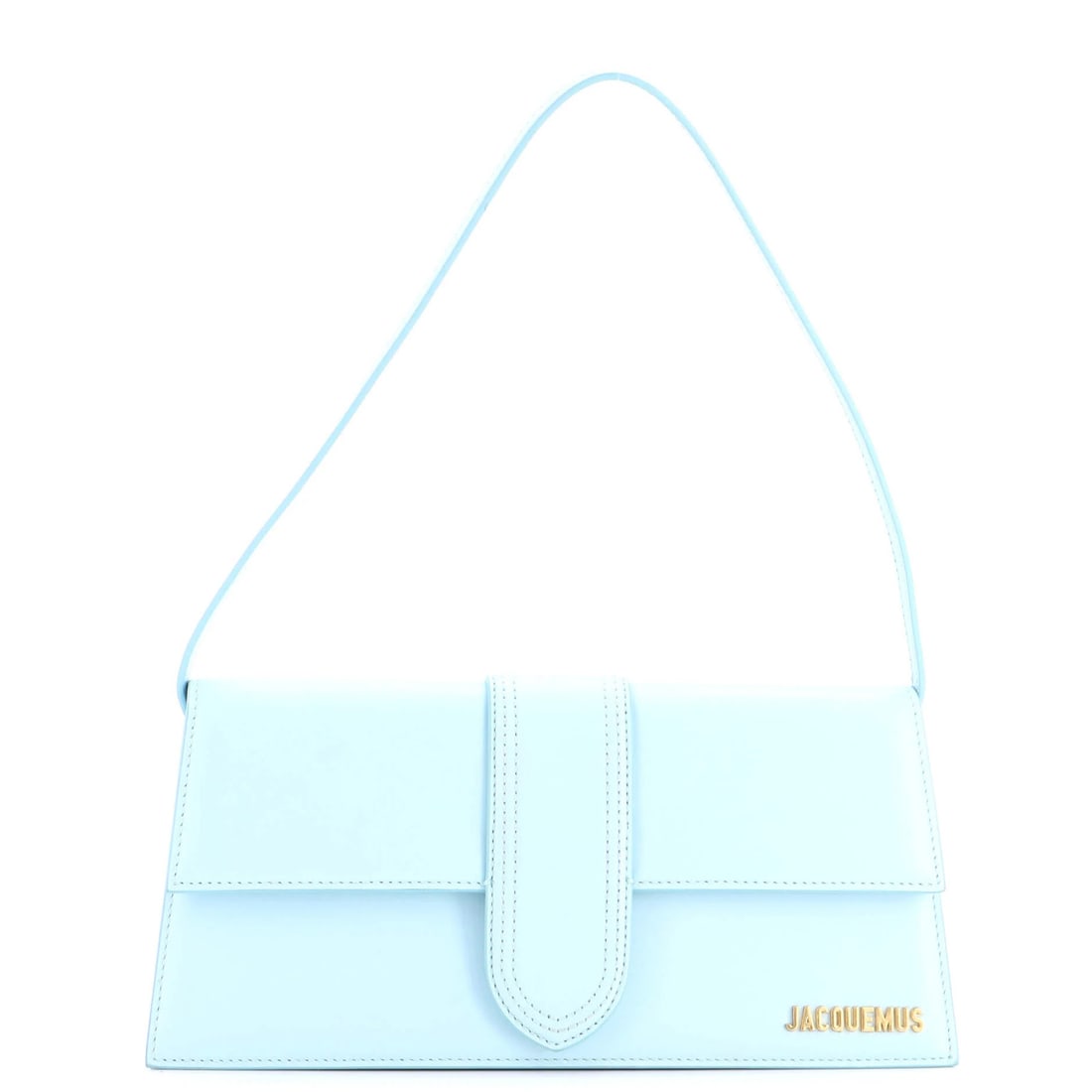 Long leather flap bag Jacquemus bambino top handle: Long leather flap bag Jacquemus bambino top handle Blue Jacquemus Le Bambino top handle flap bag with long leather strap, featuring a classic design and timeless style. This long leather flap bag