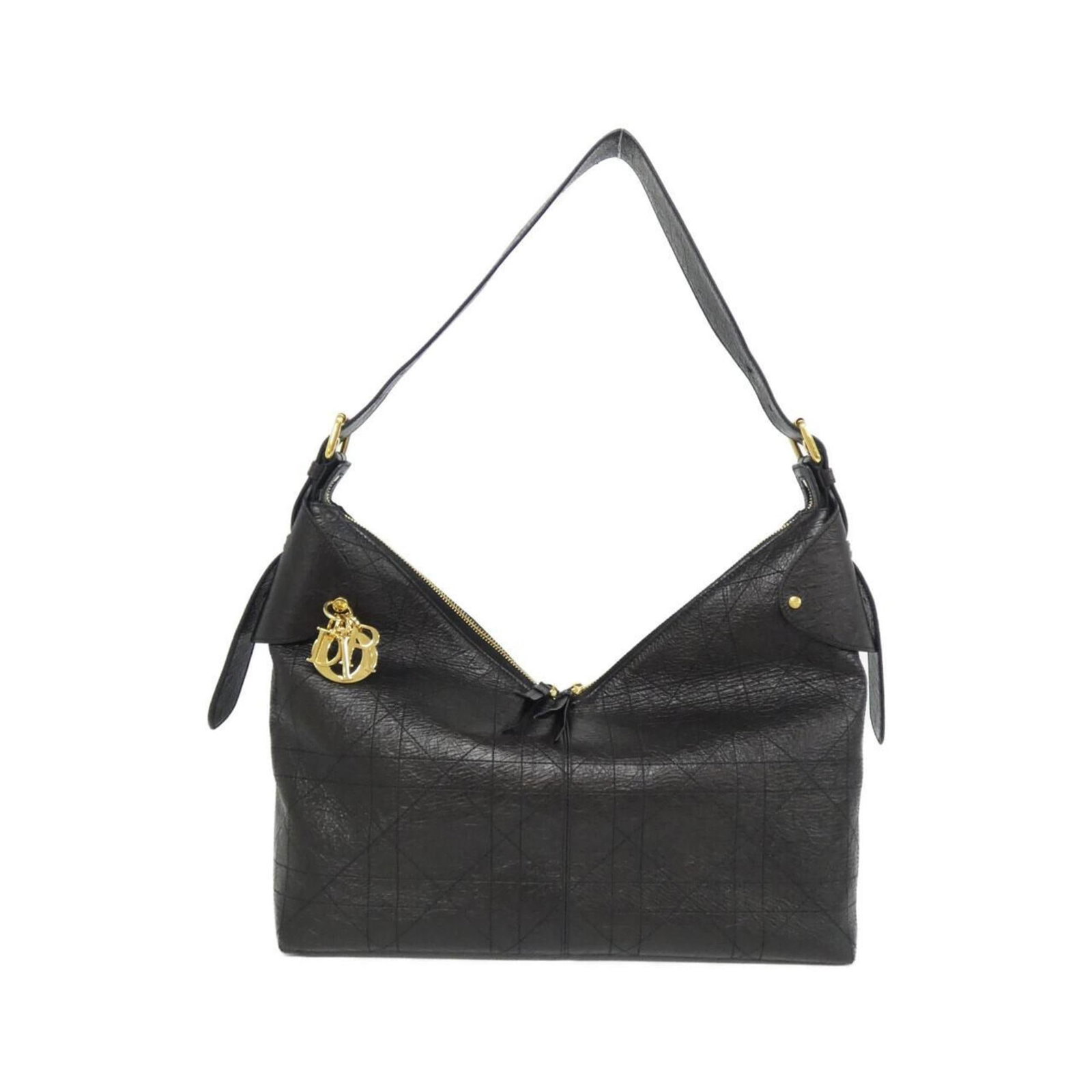 Christian Dior Shoulder Bag Leather: Christian Dior Shoulder Bag Leather This Christian Dior shoulder bag features high-quality black leather, adorned with gold hardware. Made from durable calfskin, the bag has a classic design and