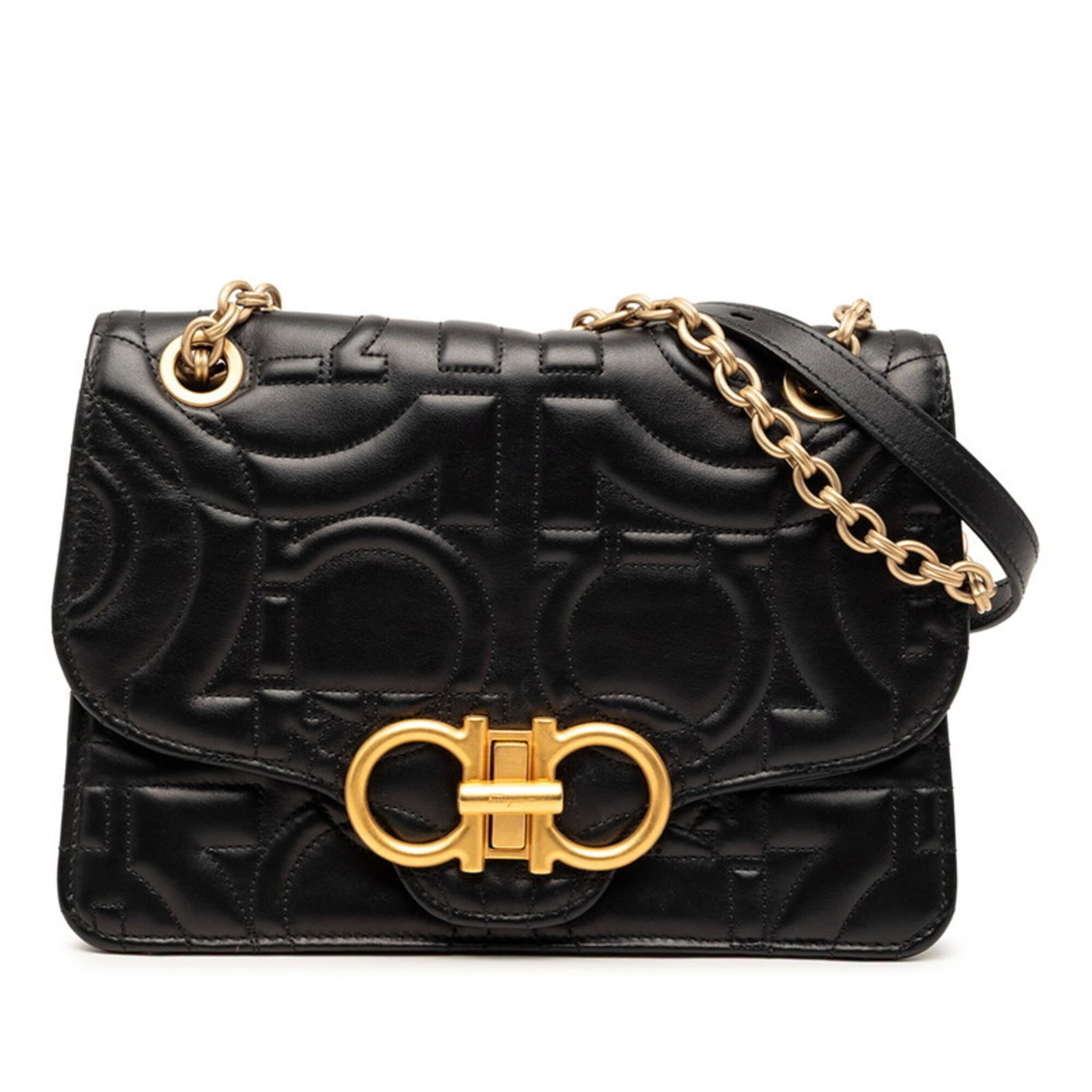 Shoulder bag leather Salvatore Ferragamo: Shoulder bag leather Salvatore Ferragamo Black leather shoulder bag from Salvatore Ferragamo, featuring a classic design with a 17cm x 25cm x 10cm size. The bag shows traces of usage and minor