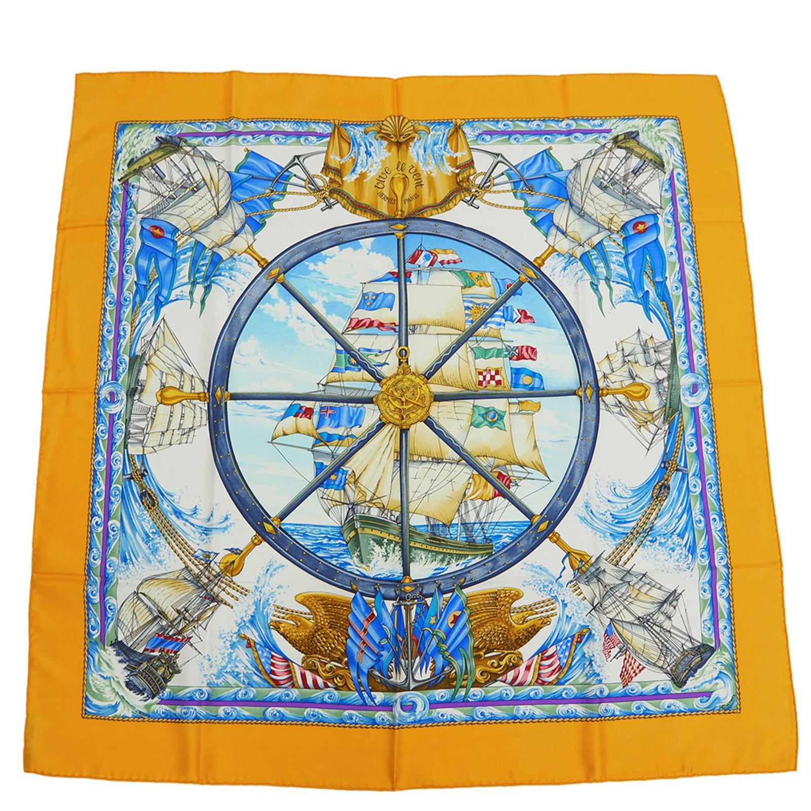 Silk scarf from Hermes: Silk scarf from Hermes Silk scarf from Herm?s, featuring a vibrant yellow square shape made from high-quality silk. The item is in mint condition and measures 90cm x 90cm, making it a beautiful