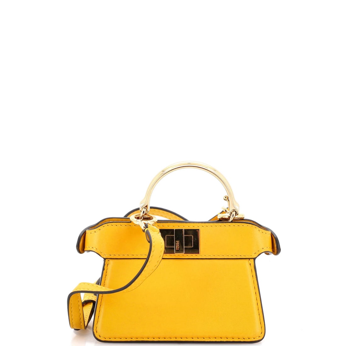 Leather Micro Peekaboo Fendi Bag: Leather Micro Peekaboo Fendi Bag Yellow Leather Fendi Peekaboo Bag with Gold Hardware, Measuring 4" Height and 5" Width. This cross-body bag features a micro size and comes with a yellow leather