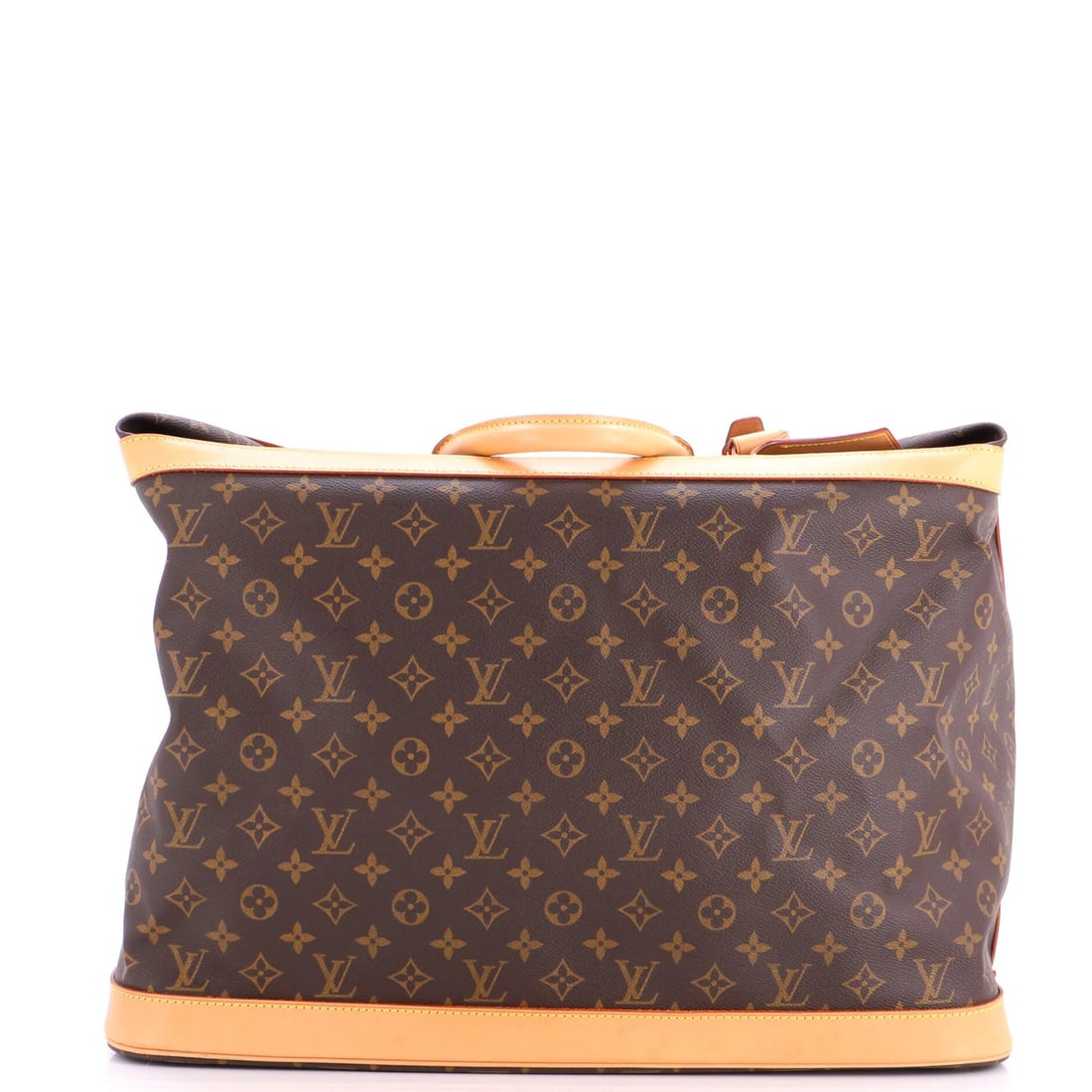 Louis Vuitton Monogram Canvas Cruiser Handbag 50: Louis Vuitton Monogram Canvas Cruiser Handbag 50 Brown Louis Vuitton Monogram Canvas Cruiser Handbag 50 features a water-stained exterior with minor scuffs and creases. The bag measures 18" tall, 19.5