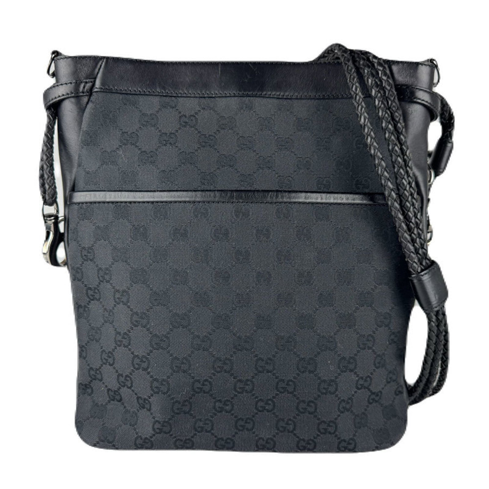 Canvas leather shoulder bag by Gucci: Canvas leather shoulder bag by Gucci Canvas leather shoulder bag by Gucci, featuring a classic design with Gg Canvas and high-quality leather accents. This stylish bag has a black color and measures 3