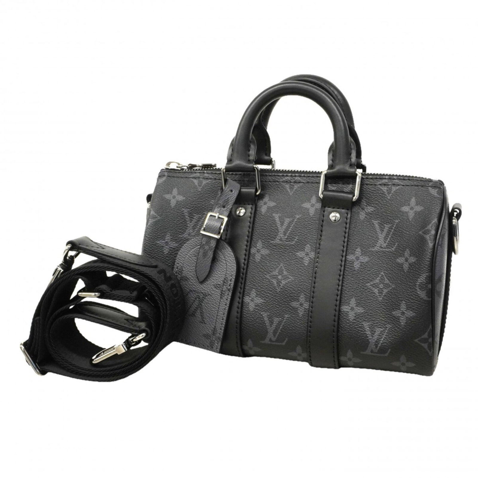 Handbag by Louis Vuitton: Handbag by Louis Vuitton Black and gray Louis Vuitton handbag with a size of 15cm x 25cm x 11cm, featuring some scratches and dirt. The bag has been used but remains in very good condition. A few trac