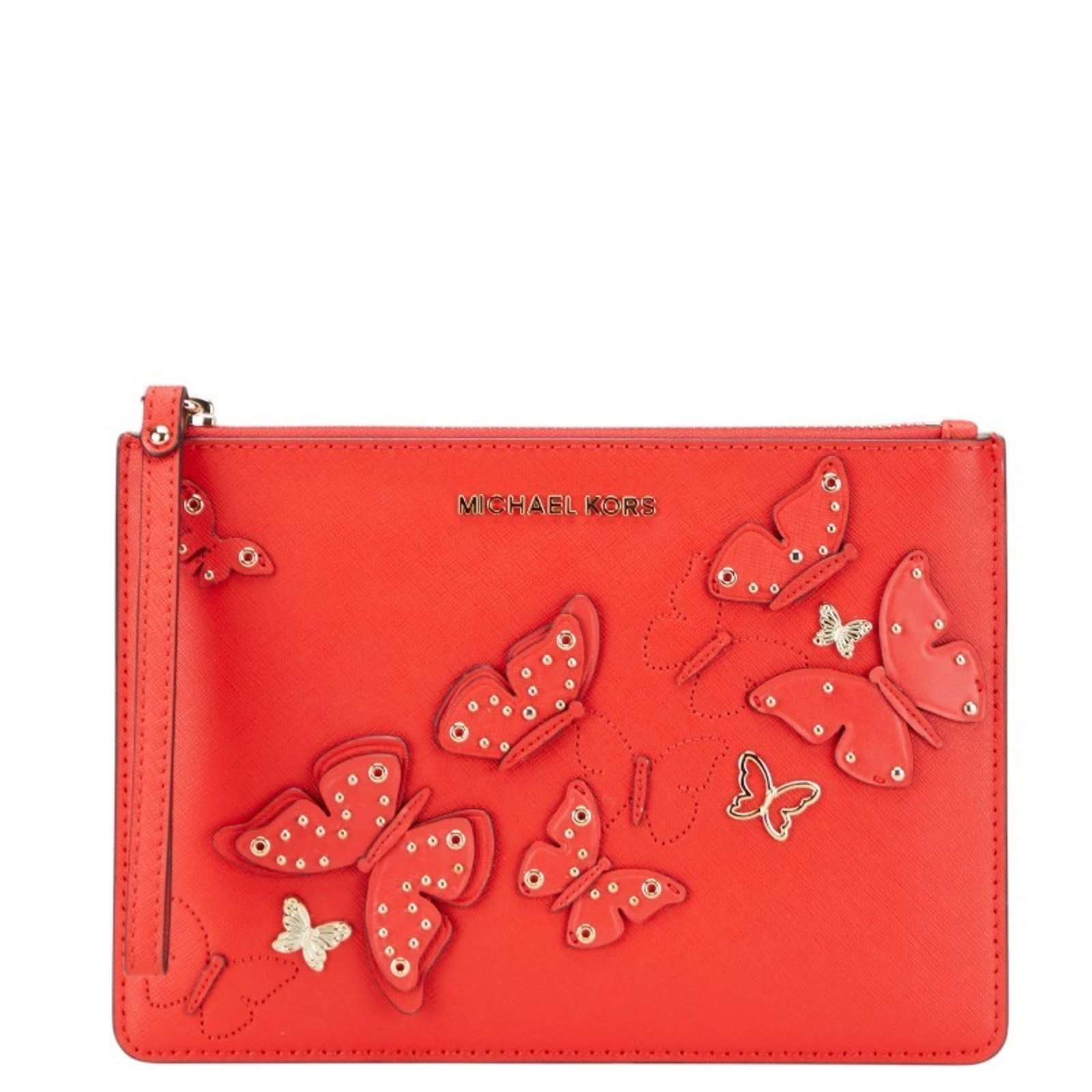 Kors Leather Clutch Bag Michael: Kors Leather Clutch Bag Michael This Michael Kors leather clutch bag features a bold red color and measures 17cm x 24cm x 1cm. With its classic design and durable leather material, it has been well-lo