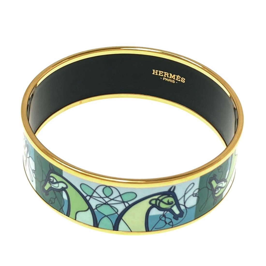 Emaille Gm Bangle Gold Plated Hermes: Emaille Gm Bangle Gold Plated Hermes Gold Plated Hermes Bangle with Emaille Design. This gold plated bangle features an emaille design, adding visual interest to its sleek and modern look. The gold me