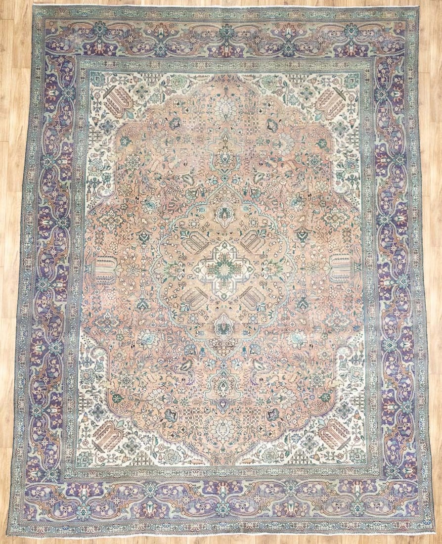 Semi-Antique Muted Distressed Floral Oriental Rug Living Room Carpet 10x13 Ft (1 of 19)