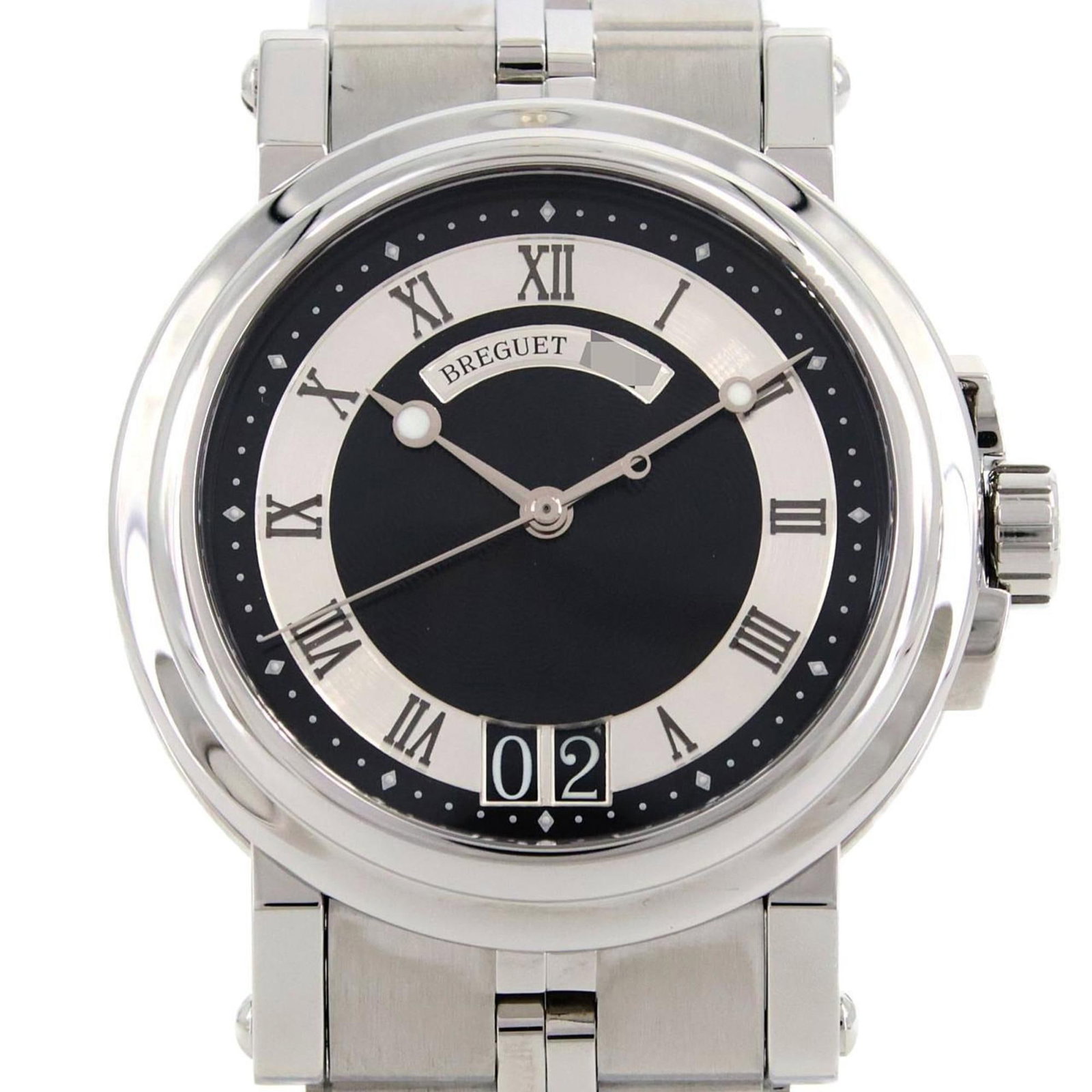 Breguet Wristwatch: Breguet Wristwatch Stainless steel case and band provide a sleek, modern look for this Breguet wristwatch. The black dial adds a touch of sophistication to the overall design, while the 40mm diameter 