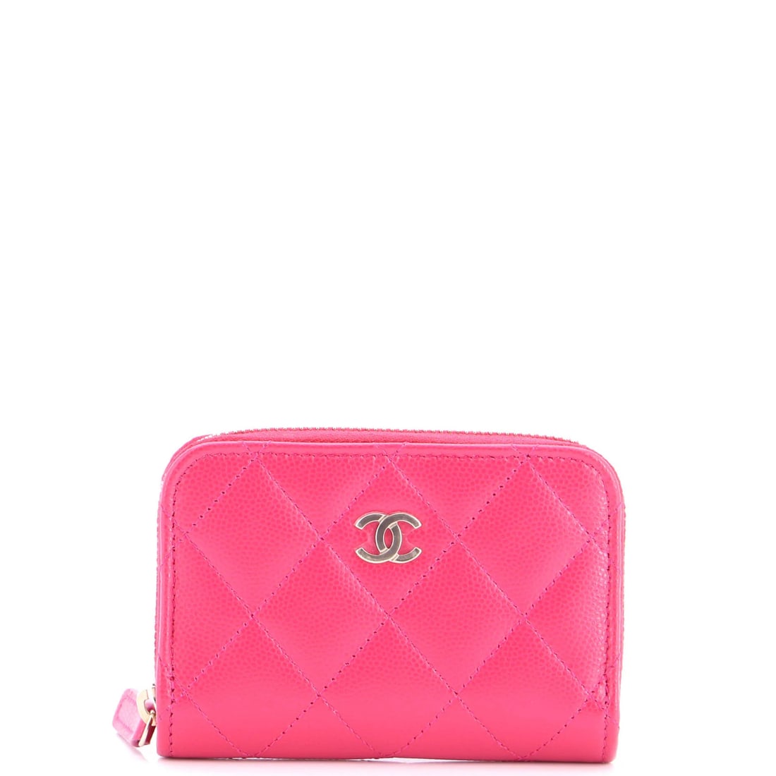 Caviar Coin Purse Quilted Chanel Small Zip: Caviar Coin Purse Quilted Chanel Small Zip Pink quilted caviar design adorns the exterior of this small leather coin purse from Chanel, adding a touch of luxury to its compact size. The interior