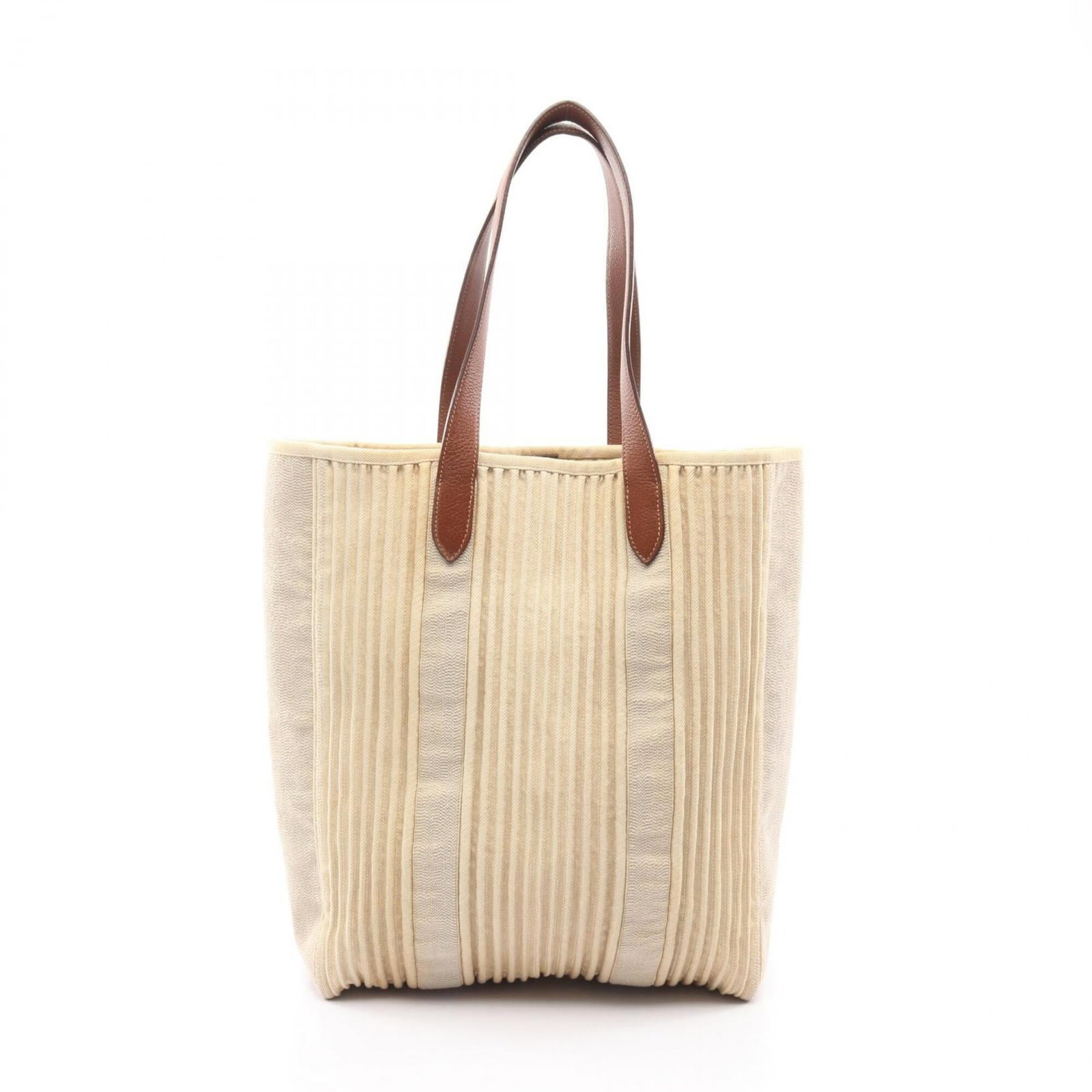 Hermes Handbag Tote Bag Canvas Leather: Hermes Handbag Tote Bag Canvas Leather Canvas and leather blend in classic beige and brown hues, defining the timeless look of this Hermes tote bag. Traces of usage are evident, with minor scratches