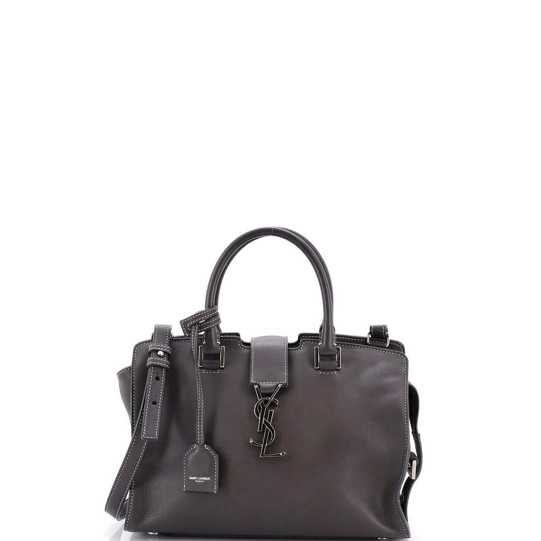 Monogram Cabas Leather Baby Saint: Monogram Cabas Leather Baby Saint The Monogram Cabas Leather Baby Saint features a sleek gray exterior with signature monogram detailing, crafted from high-quality leather. This stylish satchel