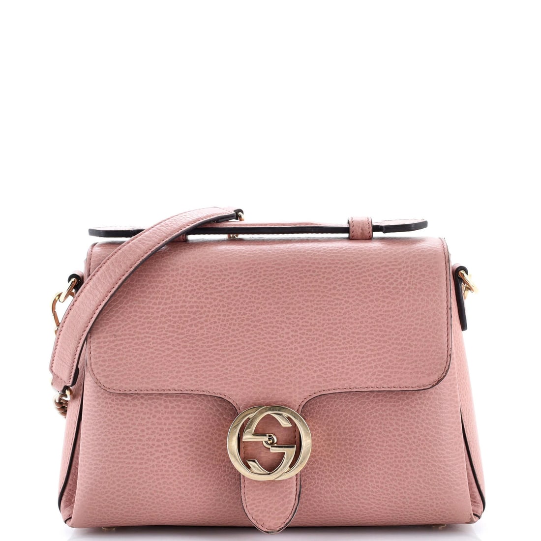 Gucci Interlocking Top Leather Bag Medium: Gucci Interlocking Top Leather Bag Medium Pink Gucci Interlocking Top Leather Bag Medium with Gold Tone Hardware, featuring a medium size and neutral interior. This bag boasts a distinctive pink