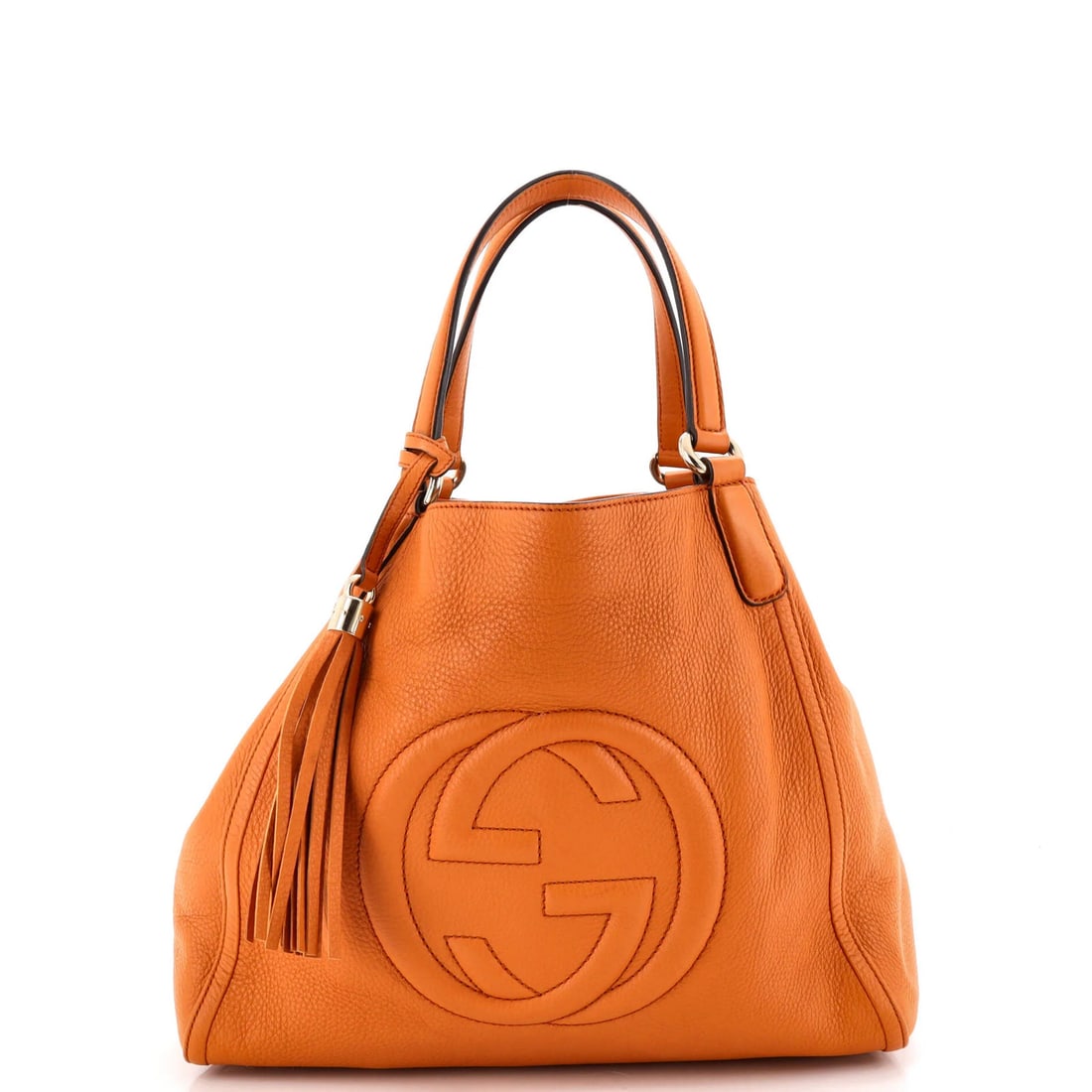Gucci Soho Shoulder Bag Leather Medium: Gucci Soho Shoulder Bag Leather Medium The Gucci Soho Shoulder Bag Leather Medium boasts a vibrant exterior in a striking combination of orange and yellow hues, adding a pop of color to any outfit.