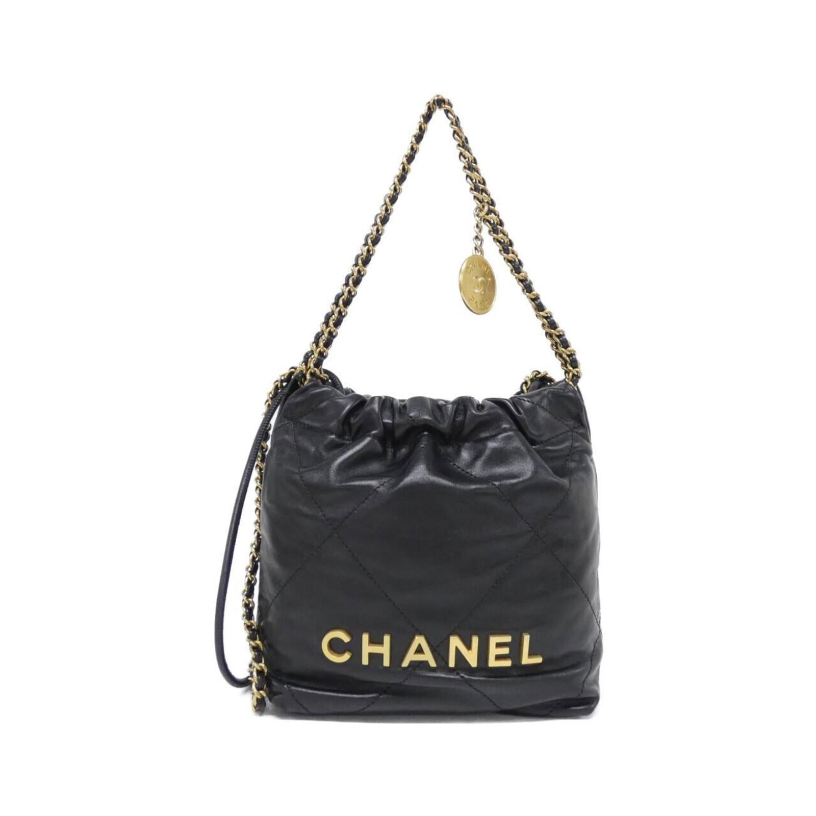 Chanel Handbag Leather: Chanel Handbag Leather Black Calfskin Chanel Handbag with Matte Gold Hardware, featuring a classic design and timeless elegance. This used handbag boasts a rich, supple leather exterior with minor scr