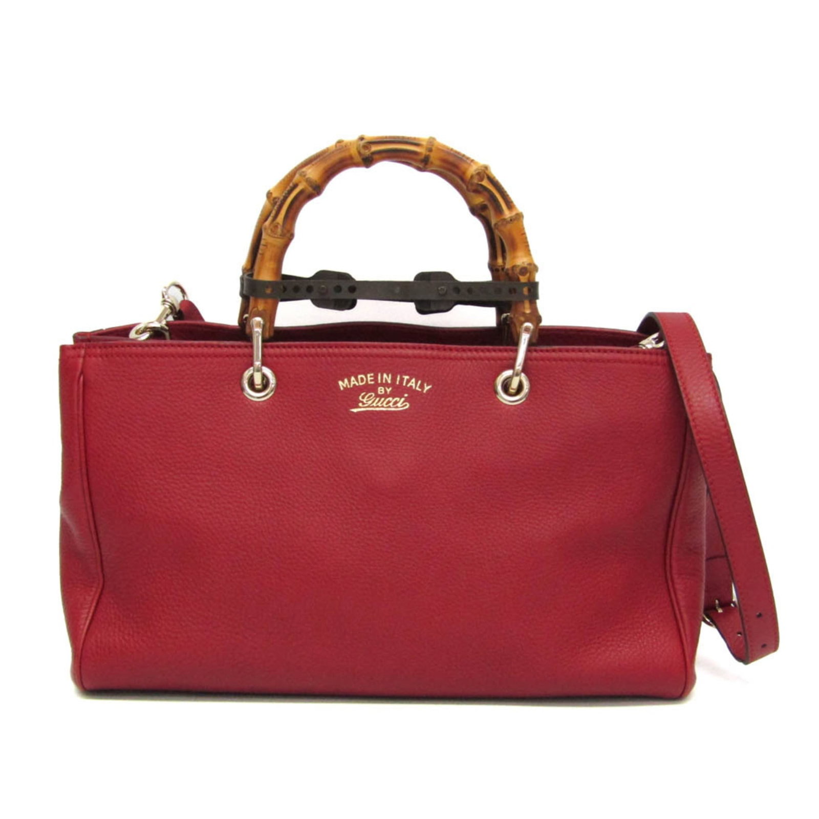 Gucci Leather Tote Bag: Gucci Leather Tote Bag Gucci Leather Tote Bag in vibrant red, featuring a timeless design with champagne gold hardware. This stylish bag boasts multiple functional pockets, including a phone holder