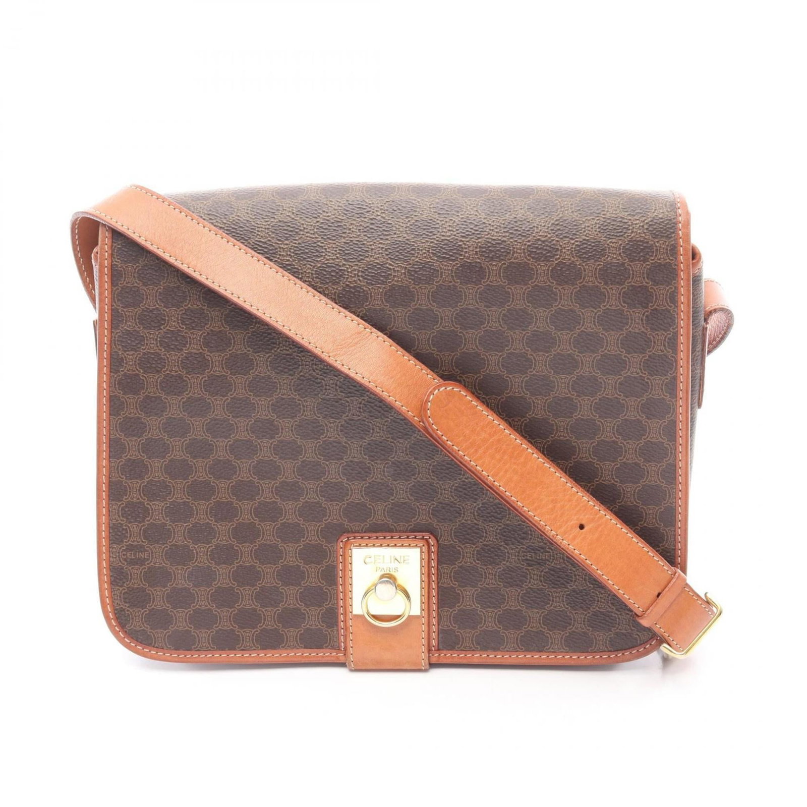 Celine Shoulder Bag Coated Canvas Leather: Celine Shoulder Bag Coated Canvas Leather Coated canvas and leather come together in this Celine shoulder bag, featuring a classic design with a brown finish. The bag has been used and shows signs of