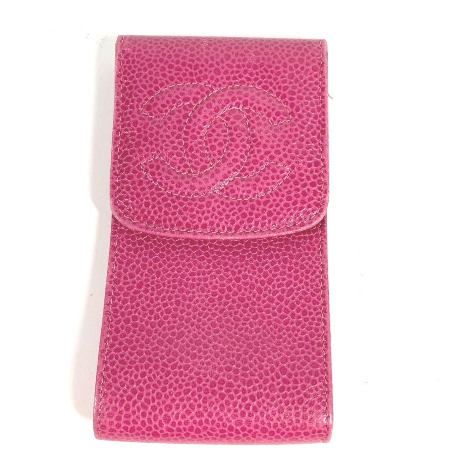 Calfskin Grained Pouch Chanel: Calfskin Grained Pouch Chanel Grained Calfskin Pouch in Pink - A Timeless Design. This Chanel pouch features a classic design with grained calfskin material, measuring 12cm x 6.5cm. With traces of