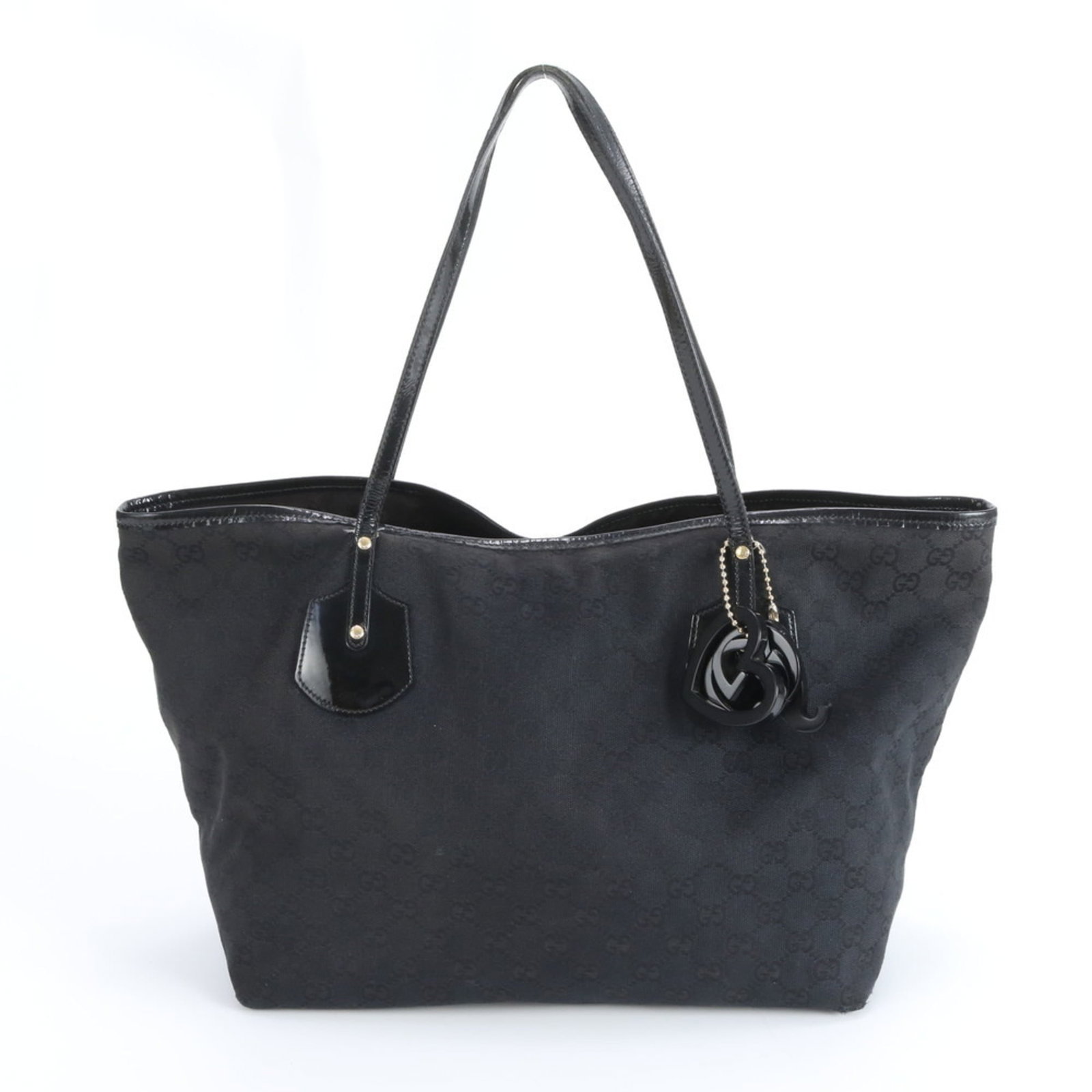 Canvas Leather Bag Tote Gucci: Canvas Leather Bag Tote Gucci Canvas Leather Bag Tote Gucci in Black. This used tote bag features a combination of leather and canvas materials, with black color and dimensions of 26cm x 31cm x 15cm.