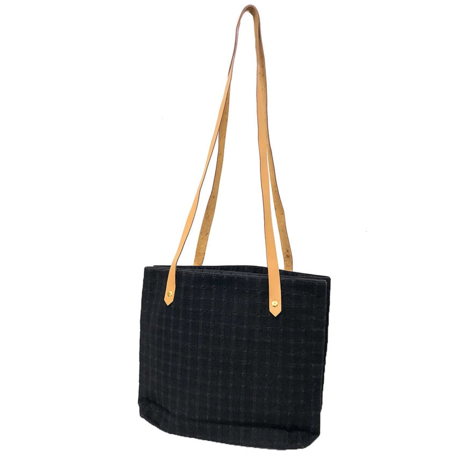 Hermes Tote Bag Canvas Leather: Hermes Tote Bag Canvas Leather Canvas and leather combine in this classic Hermes tote bag, measuring 27cm x 35cm x 6cm. The black canvas exterior features a few traces of usage, with some scratches