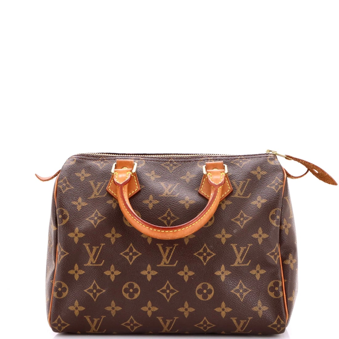 Canvas monogram Louis Vuitton Speedy handbag: Canvas monogram Louis Vuitton Speedy handbag Canvas monogram Louis Vuitton Speedy handbag in brown, featuring the iconic top handle design and signature monogram pattern. The bag's exterior shows sign