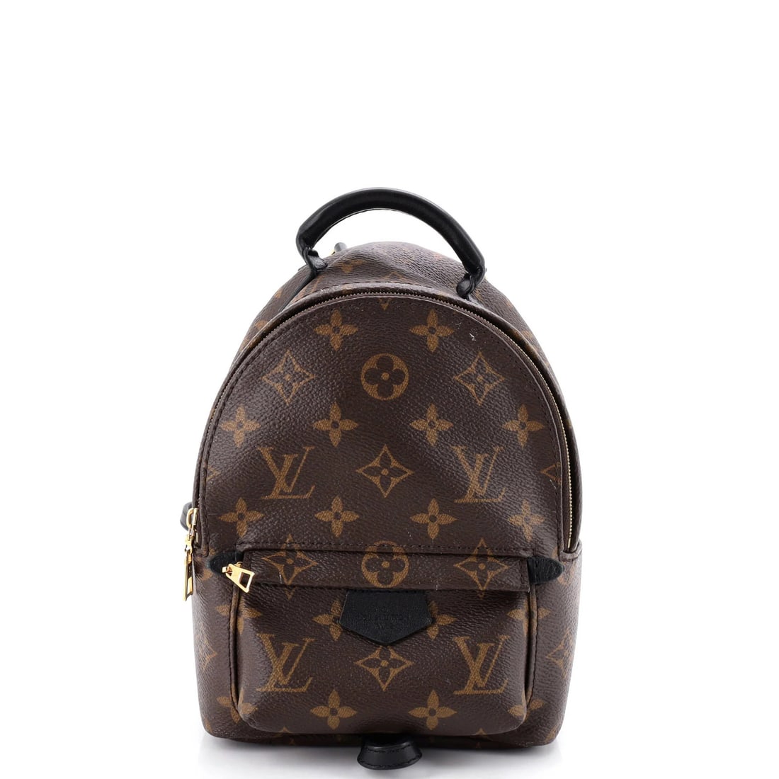 Mini Monogram Canvas Palm Springs Louis Vuitton Backpack: Mini Monogram Canvas Palm Springs Louis Vuitton Backpack Brown Mini Louis Vuitton Palm Springs Backpack with Monogram Canvas Exterior, Gold Hardware, and Black Interior. Measuring 8.5" x 6" x 4", it