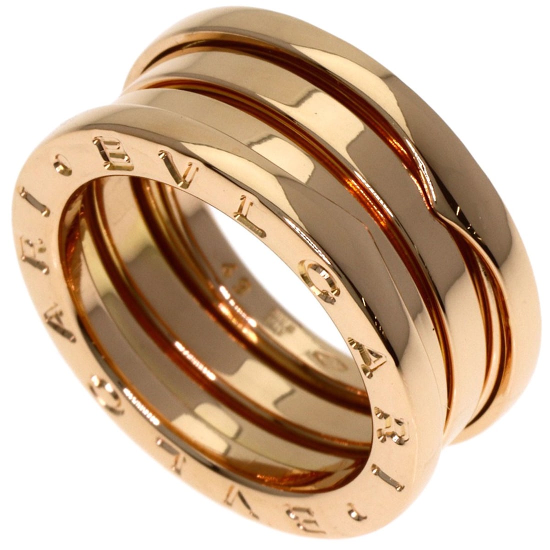 Bvlgari B.Zero1 3 Band #49 Ring K18 Pink Gold: Bvlgari B.Zero1 3 Band #49 Ring K18 Pink Gold Bvlgari's B.Zero1 3 Band #49 Ring boasts sleek, modern design with its K18 Pink Gold construction. The ring features a gold metal exterior and measures a