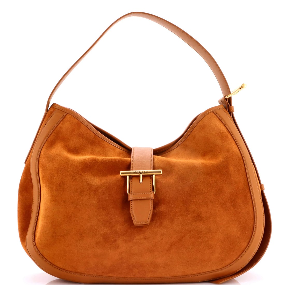 Alexander McQueen T-Bar Shoulder Bag Suede with Leather: Alexander McQueen T-Bar Shoulder Bag Suede with Leather Suede and leather come together in the Alexander McQueen T-Bar Shoulder Bag, a stylish hobos design with a rich brown exterior. The bag's