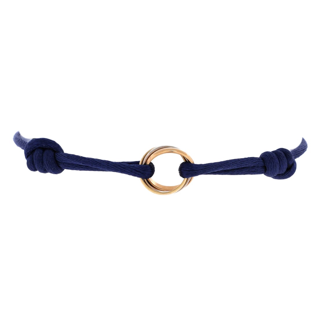 Gold cord bracelet silk cartier trinity 18k gold cord: Gold cord bracelet silk cartier trinity 18k gold cord 18K gold cord bracelet with the iconic Cartier Trinity design, featuring a tricolor gold exterior and silk cord. This elegant piece showcases 18K 