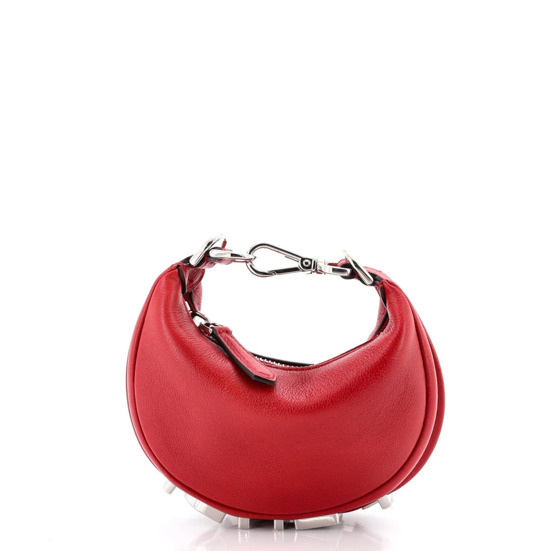 Fendi Fendigraphy Bag Leather Nano: Fendi Fendigraphy Bag Leather Nano The Fendi Fendigraphy Bag Leather Nano boasts a striking red exterior with minor scuffs, creases, and edge wear. This stylish bag measures 4" in height, 6.5" in widt