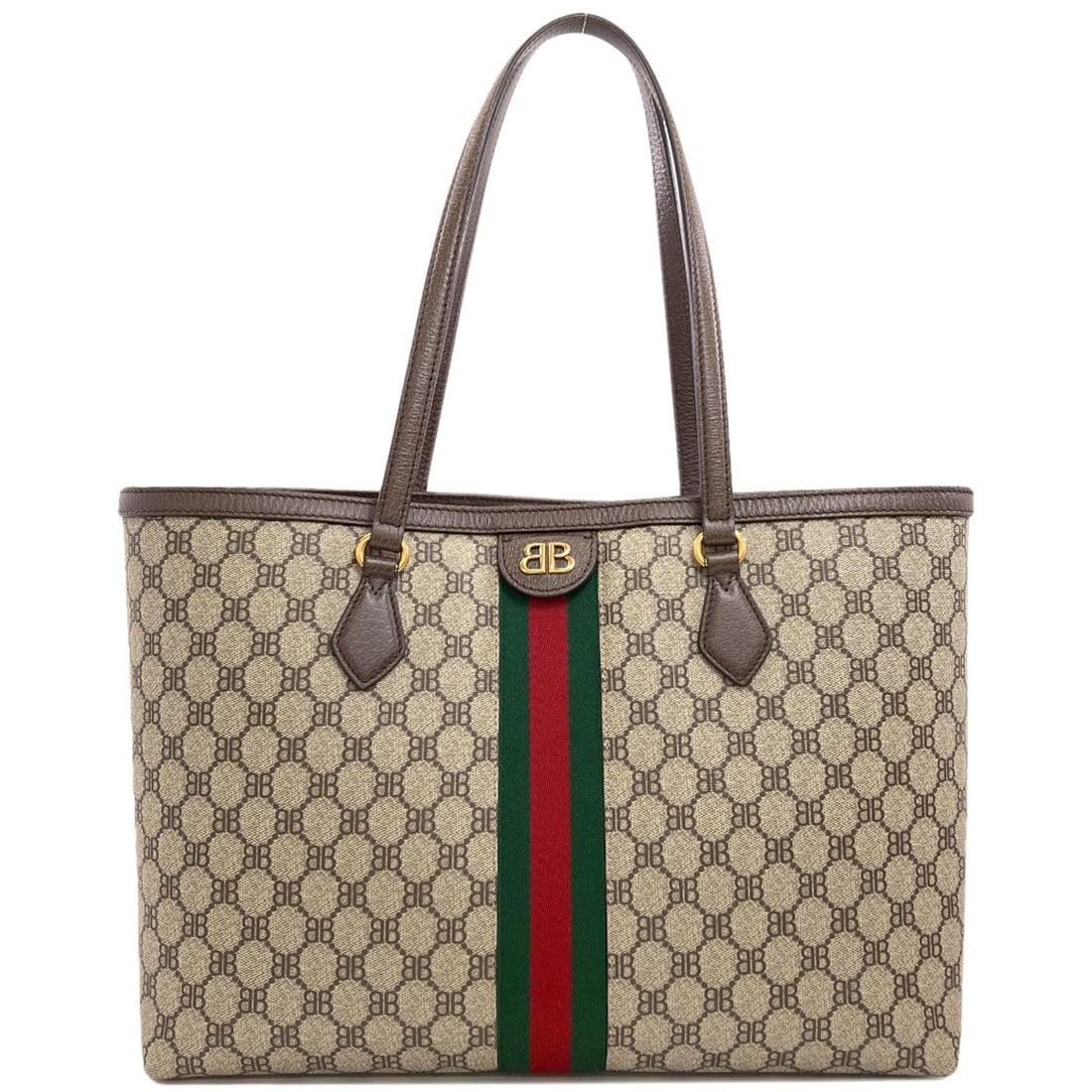 Gucci 680125 2103X Balenciaga Collaboration Hacker Medium Tote Bag Pvc: Gucci 680125 2103X Balenciaga Collaboration Hacker Medium Tote Bag Pvc This Gucci x Balenciaga collaboration tote bag features a striking brown PVC exterior with a medium size, making it a versatile a
