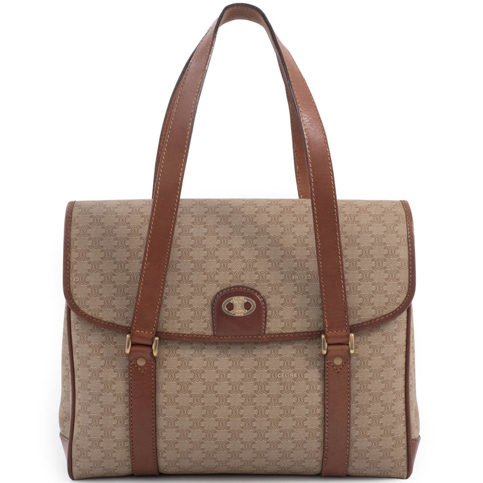 Celine Tote Leather Bag Pvc Handbag: Celine Tote Leather Bag Pvc Handbag This Celine tote bag features a unique combination of Pvc and leather materials, presented in a classic beige and brown color. The bag's sturdy design and