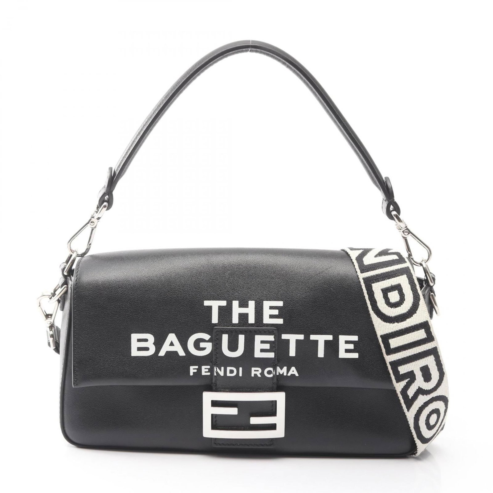 Handbag Leather by Fendi: Handbag Leather by Fendi Black leather handbag from Fendi, measuring 14cm x 27cm x 4cm, with adjustable strap length of 96cm - 138cm. The bag features a few traces of usage and some minor scratches/di