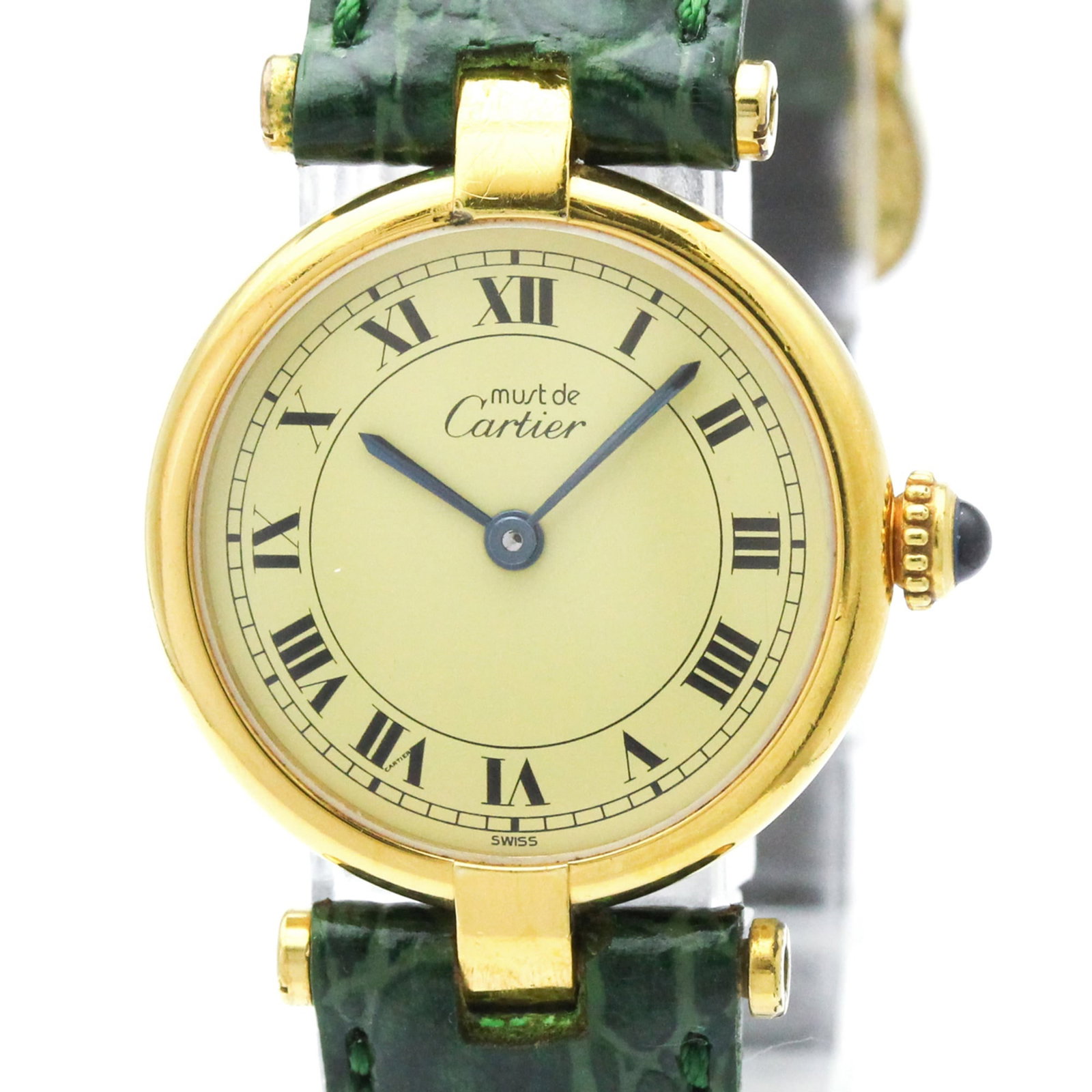 Cartier Wristwatch: Cartier Wristwatch Cartier Wristwatch, featuring an ivory dial and gold plated case, is a stylish timepiece with a classic design. The leather band adds a touch of elegance to this formal dress watch,