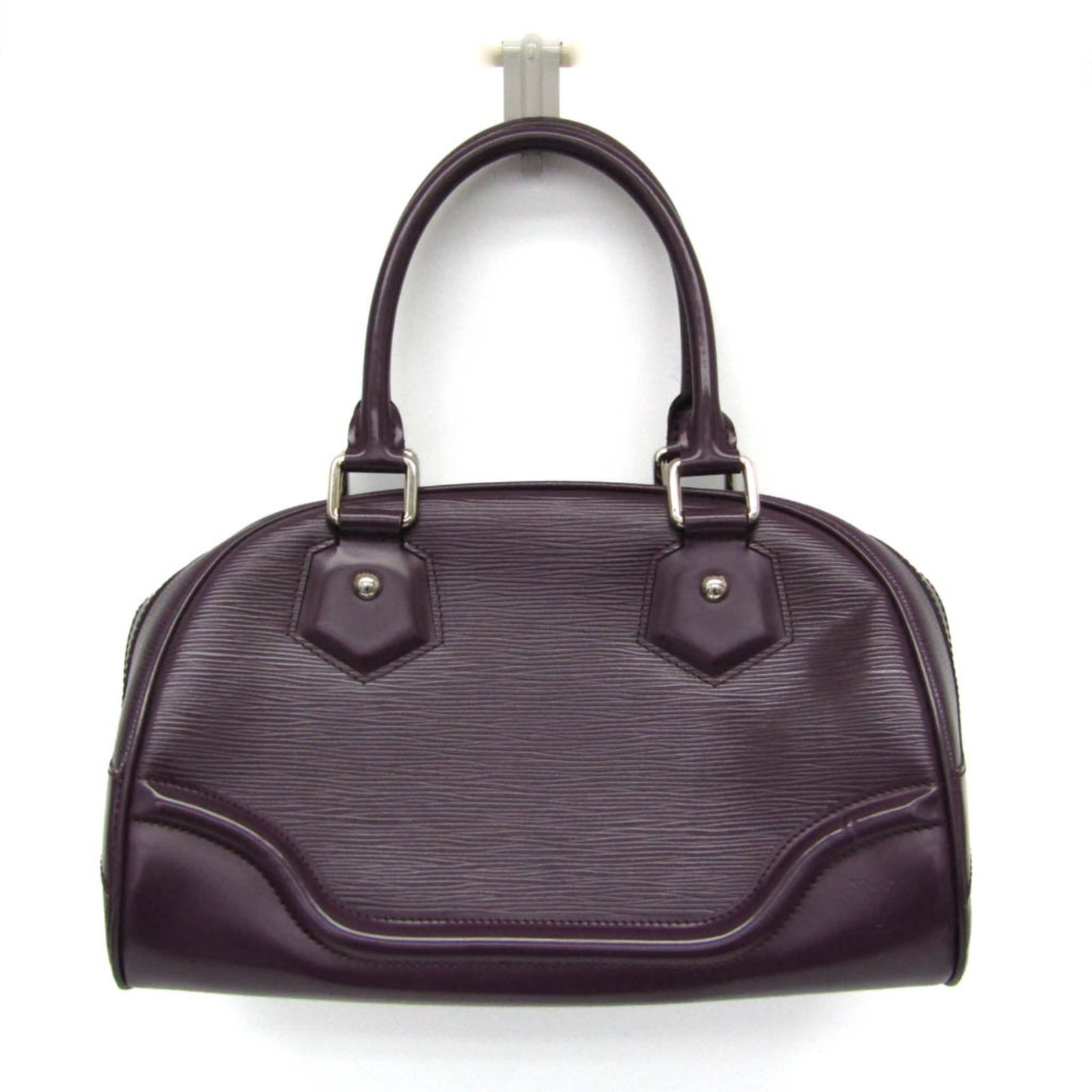 Epi Leather Louis Vuitton Handbag: Epi Leather Louis Vuitton Handbag Epi Leather Louis Vuitton Handbag features Epi leather, Cassis color, and silver hardware. The bag has an open pocket, phone holder, and a zipper closure, with a few
