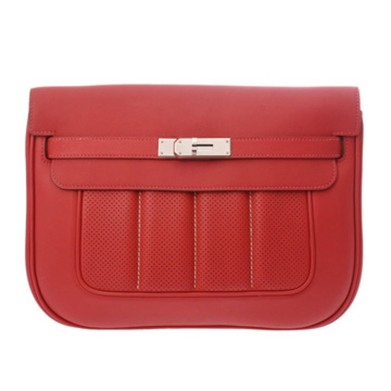 Swift leather shoulder bag by Hermes: Swift leather shoulder bag by Hermes Swift leather shoulder bag by Hermes, featuring swift leather in a rich Rouge Casaque color and silver hardware. This used (very good) condition bag has a few trac