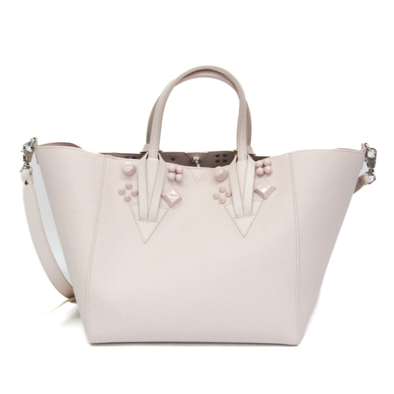 Christian Louboutin Shoulder Bag Tote Bag Leather: Christian Louboutin Shoulder Bag Tote Bag Leather Light pink leather shoulder bag with hook closure, open pocket, and adjustable strap. This Christian Louboutin tote bag features a classic design with