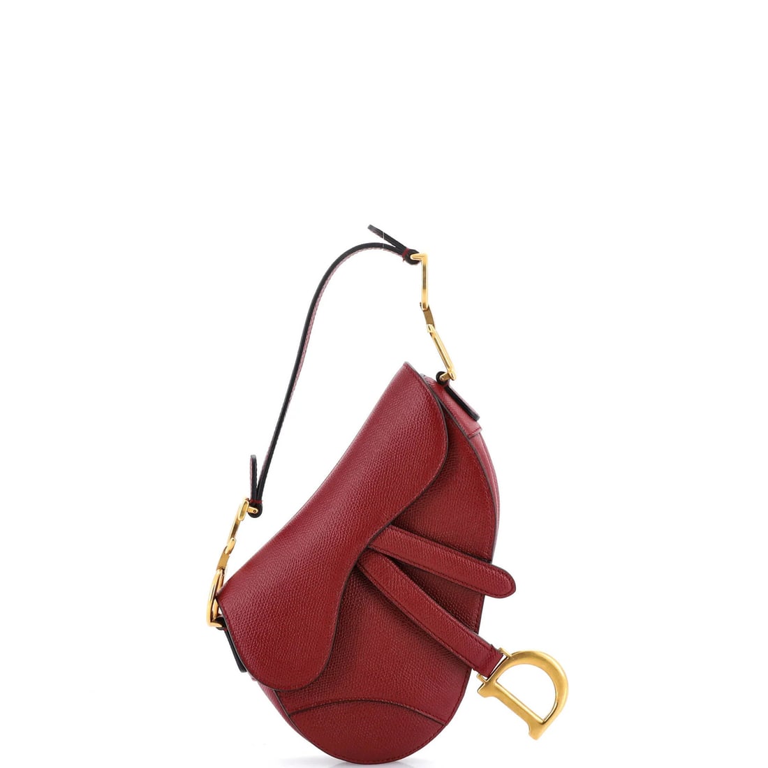 Mini leather saddle handbag by Christian Dior: Mini leather saddle handbag by Christian Dior Mini leather saddle handbag by Christian Dior in rich red exterior, featuring classic shoulder bag style with aged gold hardware and suede interior. The b